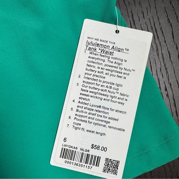 NWT Lululemon Align Waist-Length Tank Top - Maldives Green - Picture 2 of 8